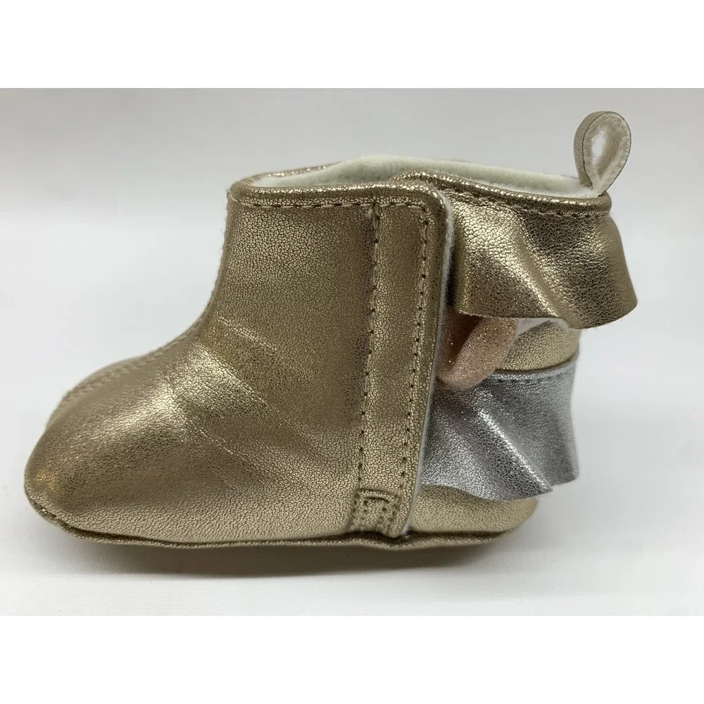Rising Star Baby‎ Gold Ruffled Boots Round Toe Slip On 3-6 Months